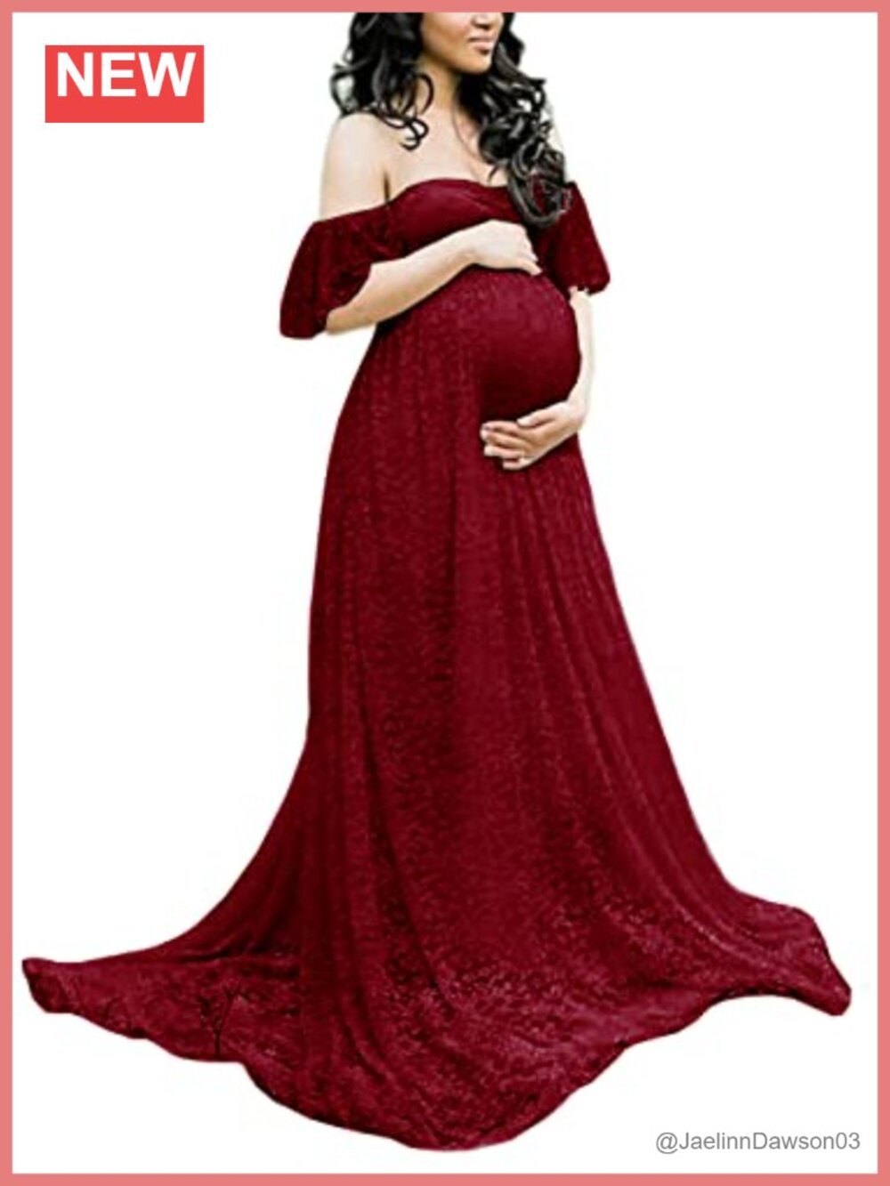 Off Shoulder Lace Maternity Gown Ruffle Sleeve Photoshoot Dress